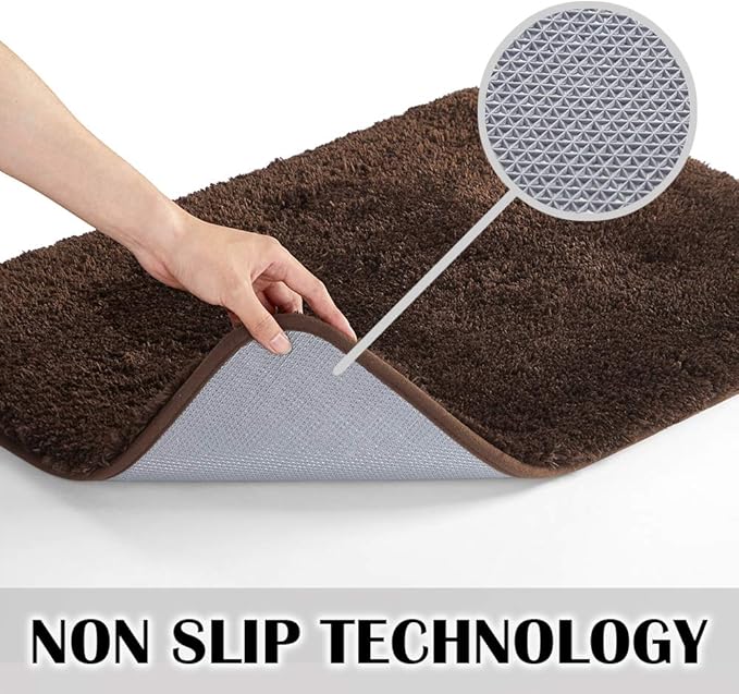 Suchtale Non Slip Bath Mat (20 x 32, Brown) - Soft Microfiber Shaggy, Water Absorbent, Machine Washable, Thick Plush Shower Mat