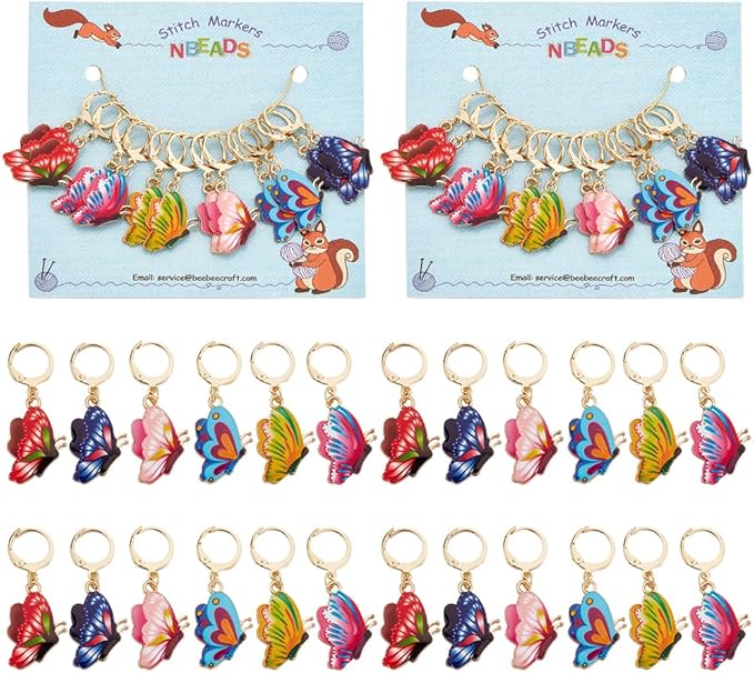 NBEADS 24 Pcs Butterfly Stitch Markers, Enamel Alloy Crochet Stitch Marker Charms Removable Locking Stitch Marker for Knitting Weaving Sewing Accessories Quilting Handmade Jewelry