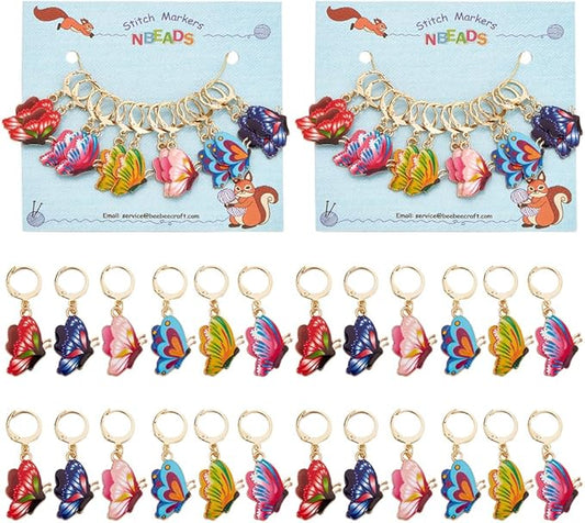 NBEADS 24 Pcs Butterfly Stitch Markers, Enamel Alloy Crochet Stitch Marker Charms Removable Locking Stitch Marker for Knitting Weaving Sewing Accessories Quilting Handmade Jewelry