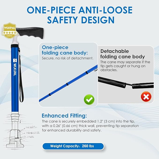 One-Button Telescopic Folding Walking Cane (Anchor Series) – Like an Umbrella | Compact, Lightweight & Travel-Friendly Folding Cane, Adjustable, All-Terrain Tips, Elegant Muted Tones