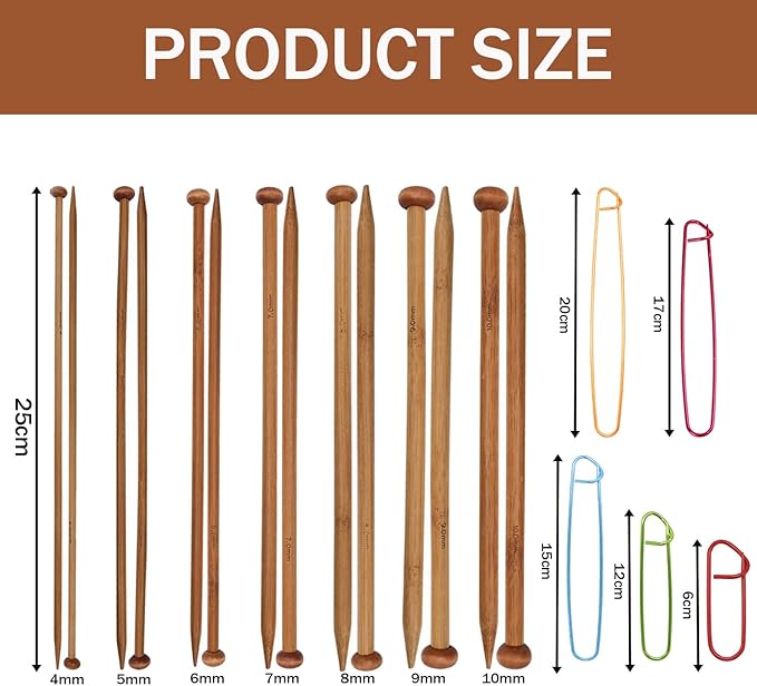 7 Pairs Bamboo Knitting Needles Set, Bamboo Natural, Long Wooden Knitting Needle, Single Point Straight Wood Needles, Wooden Knittings Needle for Beginners for Making Sweater, Shawl, Scarf
