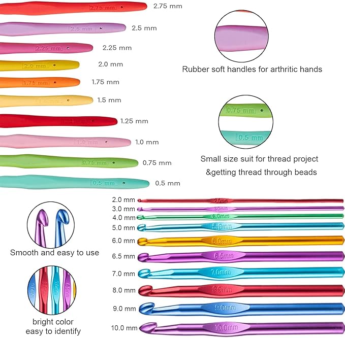 100pcs Crochet Hooks Set in Case Ergonomic Soft Grip Handles Weave Yarn Knitting Needles Kit and Crochet Needle Accessories Crochet Kit Complete Crochet Set for Beginners and Experiecced Crochet Lover