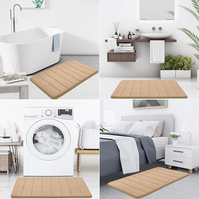 Buganda Memory Foam Bath Mat, 60" x 24", Ultra Soft and Non-Slip Bathroom Rugs, Water Absorbent and Machine Washable Bath Rug Runner for Bathroom, Shower, and Tub, Camel