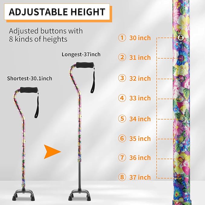 LIXIANG Walking Canes Stablize Women Quad Canes for Seniors & Adults Foldable Adjustable for Men & Women Heavy Duty Freestanding Cane for People with Leg Injuries 3 footings