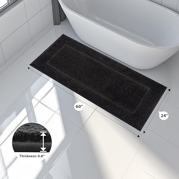 Bathroom Rugs 24" x 60", Non-Slip Extra Soft Absorbent Bath Rugs, Machine Washable Quick Dry Bath Mats for Bathroom Floor, Shower, Bathtub and Sink, Black