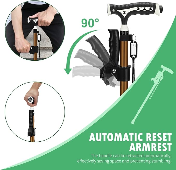 Hold 440 Lbs Walking Cane for Men & Women Aluminum Alloy Lightweight Height Adjustable Walking Stick Heavy Duty Foldbale Free Standing Cane with LED for Seniors Adults