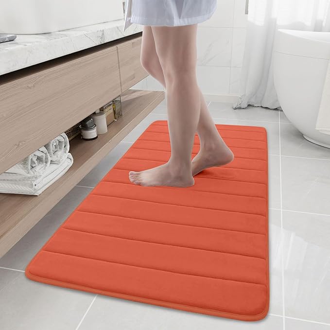 Buganda Memory Foam Bath Mat, 47" x 20", Ultra Soft and Non-Slip Bathroom Rugs, Water Absorbent and Machine Washable Bath Rug Runner for Bathroom, Shower, and Tub, Coral