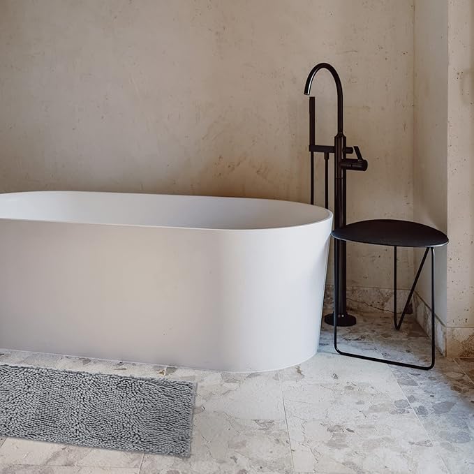 Non-Slip Bath Rug,Extra Soft Microfiber Bedroom Shag Carpet with Anti-Slip Backing,Water/Dust Absorbent Fast Dry Shower Mat,Sound Insulated Stairs Pad,Machine Washable (Dark Grey,15 x 23 Inches)