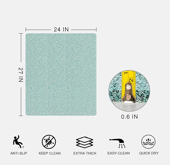 Nonslip Bathtub Mat, Anti Slip Bath Mat 0.6" Extra Thick, Quick Dry Bath Tub Anti Slip Shower Mat, Loofah Non-Slip Bath Mat for Tub Bathroom Pool Kitchen Entryway Home Hotel(Blue 24x27)