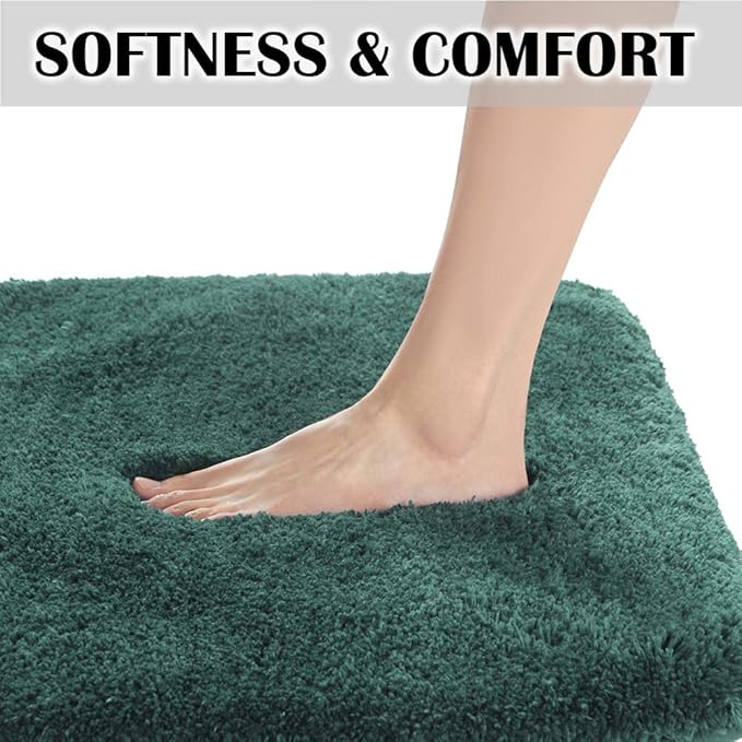 Suchtale Bath Rug for Non Slip Bath Mat - Shaggy, Thick Plush, Machine Washable - Hunter Green (20 x 32, Soft Microfiber)