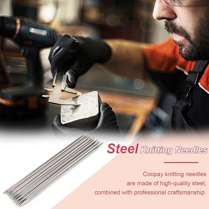 Coopay 55pcs Double Pointed Knitting Needles Set, 2.0mm-6.5mm, Sock Knitting Needles, 20cm Metal DPN Shorties Knitting Needle for Socks Gloves Hats, Double Pointed Needles with Knitting Needle Gauge