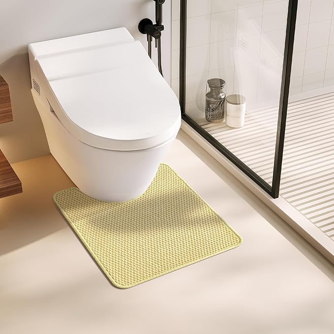 Toilet Rug, Thin Toilet Rugs U Shaped Washable Non Slip Absorbent Quick Dry Low Pile Toilet Mat, Yellow 20"x24" U Shape