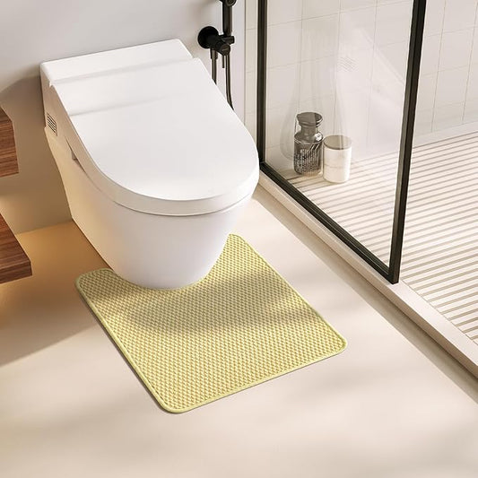 Toilet Rug, Thin Toilet Rugs U Shaped Washable Non Slip Absorbent Quick Dry Low Pile Toilet Mat, Yellow 20"x24" U Shape