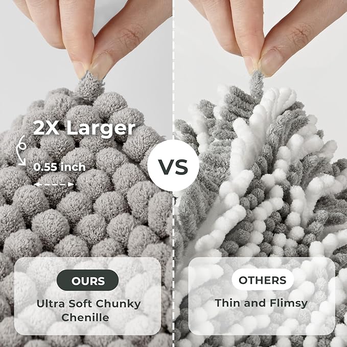 FRESHMINT Thick Chunky Chenille Bath Rugs 20"x32", Non Slip Bath Mat, Soft Bathroom Decor, Cute Shower Mat, Water Absorbent, Washable, Dove Gray