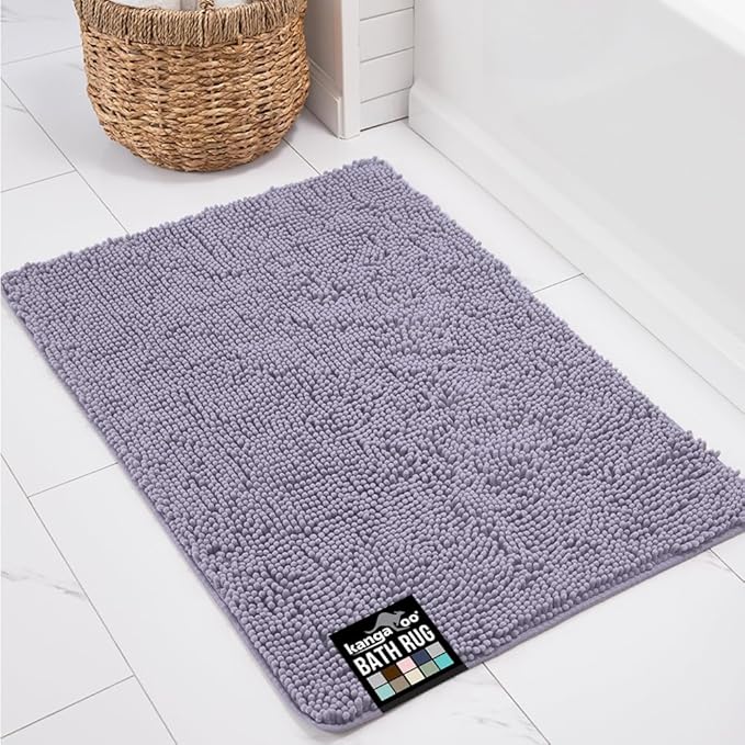 KANGAROO Bathroom Rugs, Chenille Soft Absorbent Bath Rug, Shaggy Shower Mat, Quick Dry Machine Wash Bathmat, Plush Carpet Mats for Tub, Bathtub and Room Home Decor Accessories, 30x20, Light Purple