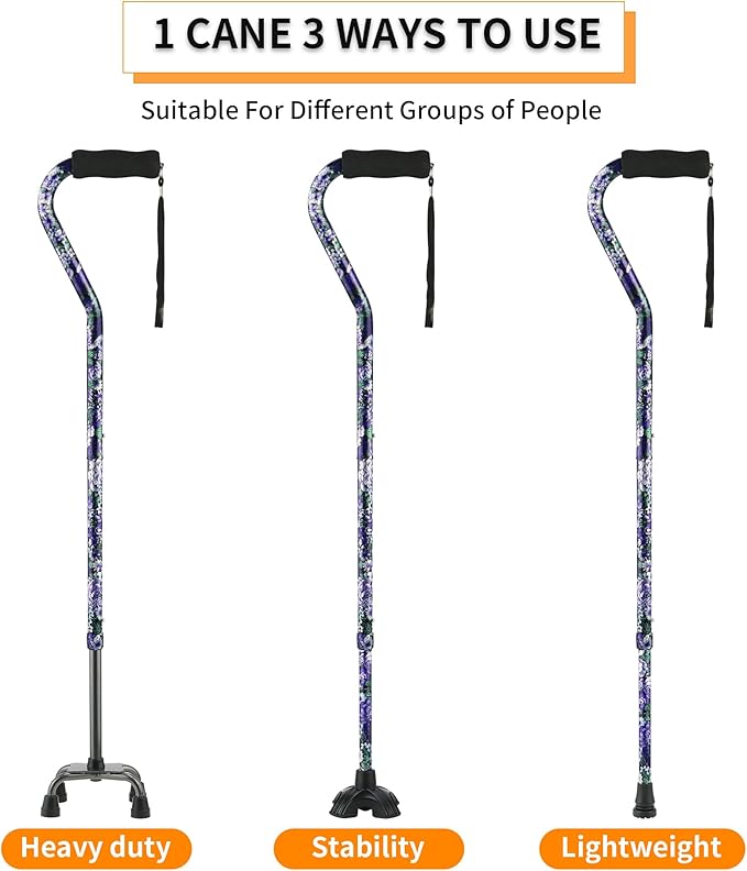 LIXIANG Walking Canes Stablize Women Quad Canes for Seniors & Adults Foldable Adjustable for Men & Women Heavy Duty Freestanding Cane for People with Leg Injuries 3 footings