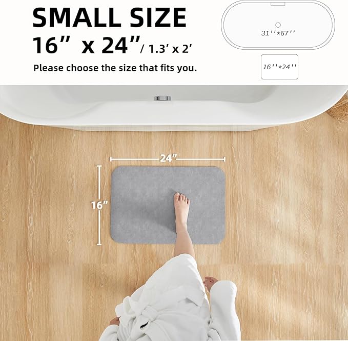 Bathroom Mat Quick Dry, Bathroom Rugs Non Slip Washable Thin Absorbent Bath Mat Fits Under Door Bathroom Floor Mat Perfect for Bath, Shower, or Sink 16"x24" Light Grey