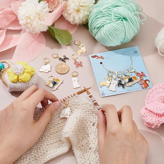 NBEADS 24 Pcs Enamel Dog Stitch Markers, Enamel Alloy Crochet Stitch Marker Charms Removable Locking Stitch Marker for Knitting Weaving Sewing Accessories Quilting Handmade Jewelry