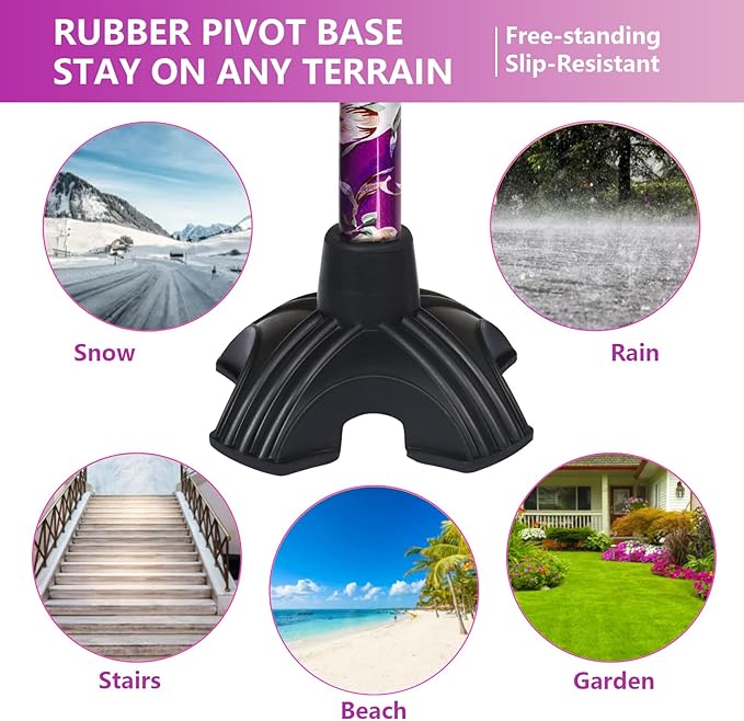 Walking Cane with LED Light, Foldable,Adjustable, Self Standing Walking Canes for Men & Women,Walking Sticks with Quad Base for Seniors & Adults