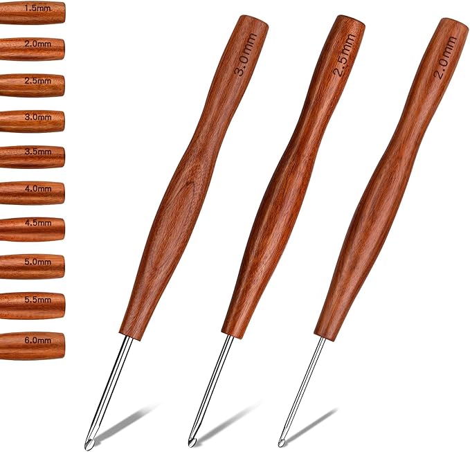 Nitlak 3 Pcs Crochet Hook, 3 Size Aluminum Ergonomic Crochet Hook with Wooden Handle for Arthritic Hands, Beginners, Crochet Needles for Knitting (2mm/2.5mm/3mm)