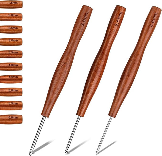 Nitlak 3 Pcs Crochet Hook, 3 Size Aluminum Ergonomic Crochet Hook with Wooden Handle for Arthritic Hands, Beginners, Crochet Needles for Knitting (2mm/2.5mm/3mm)