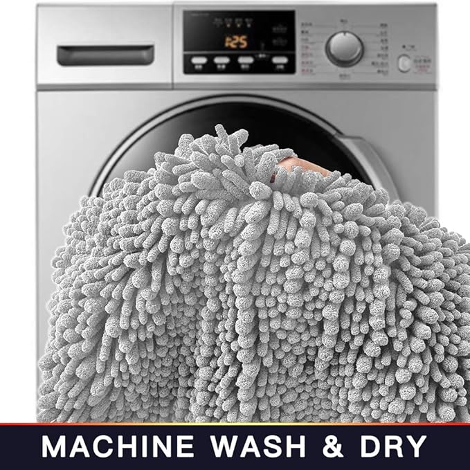 Walensee Large Bathroom Rug Non Slip Bath Mat (24x60 Inch Light Grey) Water Absorbent Super Soft Shaggy Chenille Machine Washable Dry Extra Thick Perfect Absorbant Best Plush Carpet for Shower Floor