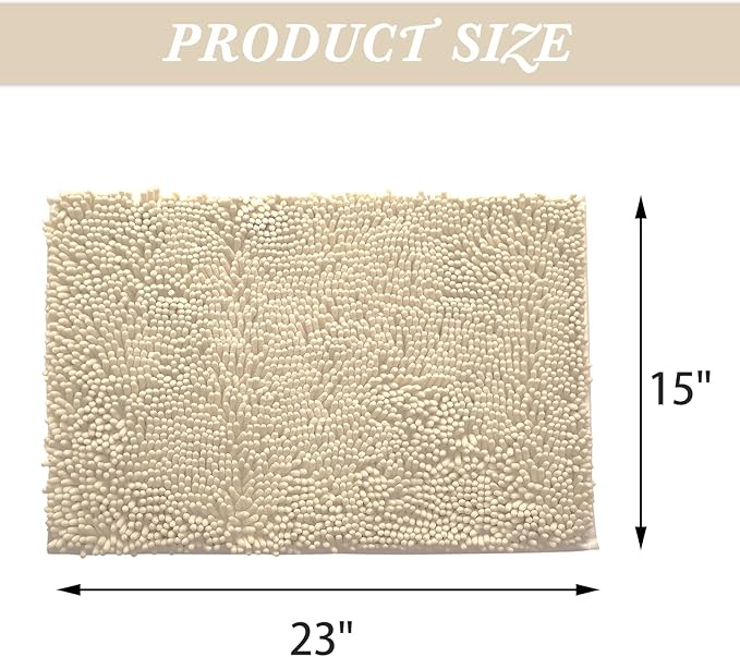 Non-Slip Bath Rug,Extra Soft Microfiber Bedroom Shag Carpet with Anti-Slip Backing,Water/Dust Absorbent Fast Dry Shower Mat,Sound Insulated Stairs Pad,Machine Washable (Beige,15 x 23 Inches)