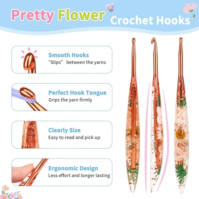 Coopay Crochet Hooks, 5.5mm Ergonomic Crochet Hook with Floral Plastic Grips, Stylish and Unique, Ideal for Crocheting Blankets, Dolls, Shawls, Hats, Scarves (I-5.5mm)