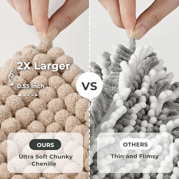 FRESHMINT Thick Chunky Chenille Bathroom Rugs 20"x32", Non-Slip Bath Mat, Soft Bathroom Decor, Cute Shower Mat, Water Absorbent, Washable, Beige