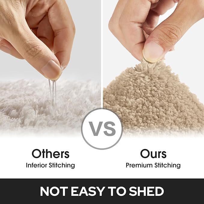 HOMEIDEAS Bathroom Rugs Sets 2 Piece, Super Soft and Absorbent Non Slip Microfiber Machine Washable Bath Mat Set (20" x 32" + 16" x 24", Beige)