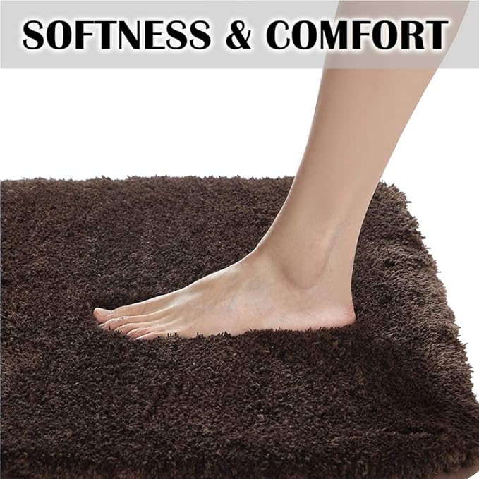 Suchtale Non Slip Bath Mat (20 x 32, Brown) - Soft Microfiber Shaggy, Water Absorbent, Machine Washable, Thick Plush Shower Mat