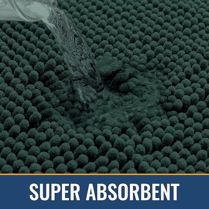 Arotive Bathroom Rugs 24x16, Extra Soft Absorbent Shaggy Chenille Bath Rugs, Machine Washable Rubber Backing Non-Slip Bath Mats for Bathroom Floor Tub and Shower Home Decor Accessories, Blackish Green