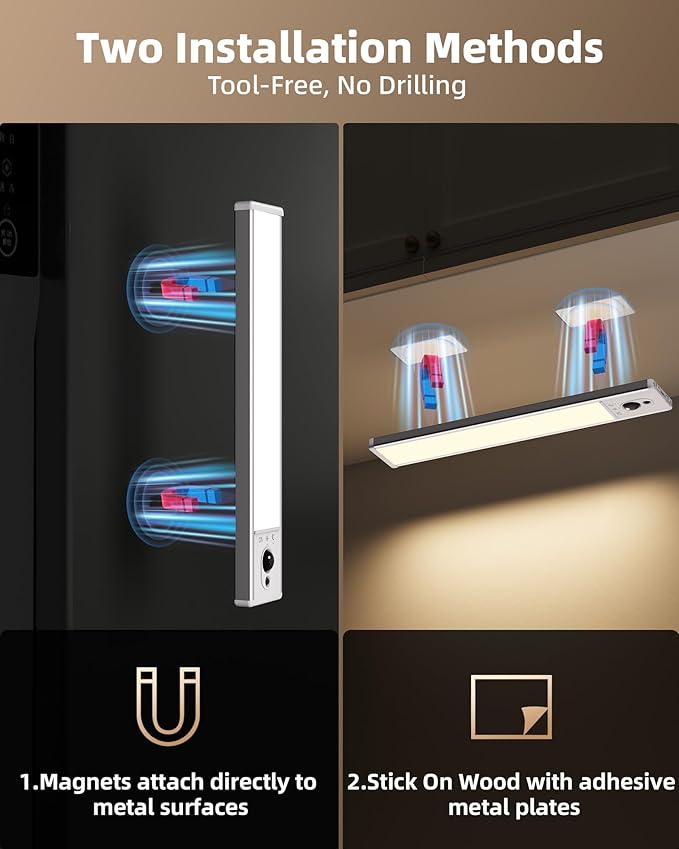 EZVALO 5 Pack Under Cabinet Lighting, Rechargeable Motion Sensor Light, LED Closet Lights Wireless, 3500K Dimmable, Timer, Magnetic, with Remote Control for Kitchen, Closet, Stair