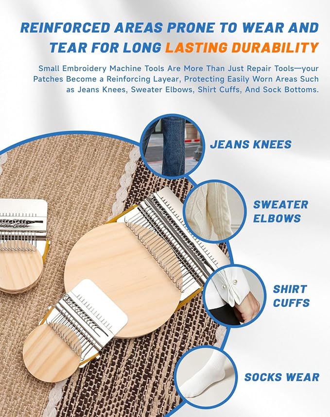 Patch Maker 2.0 Kit, 2026 Upgrade 64PCS Kit Beginner-Friendly with Guide Works on Any Fabric Repair Hole Darning Loom, 12/14/28 Pin Beech Hardwood Loom Knitting Kit for Repair Sewing DIY (Yellow12Pin)
