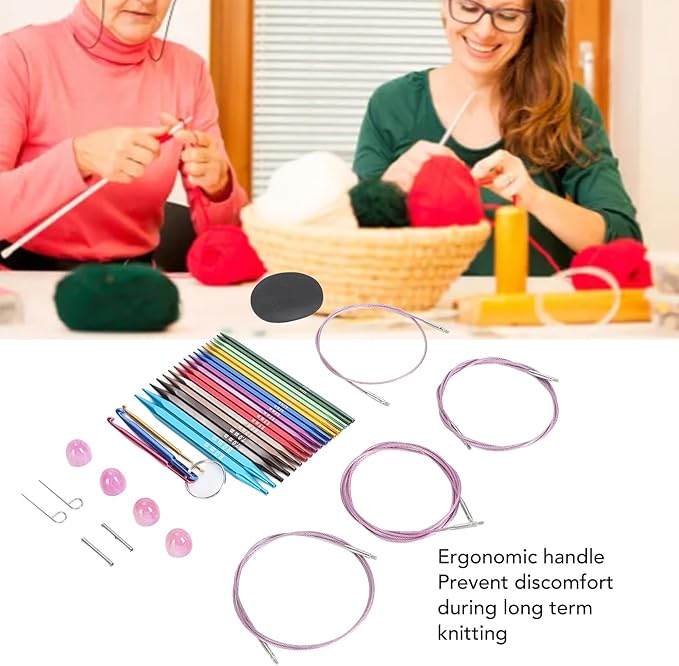 Fafeicy 9 Pairs Square Circular Knitting Needles Set Interchangeable Needles with Ergonomic Handles for Handmade DIY Knitting