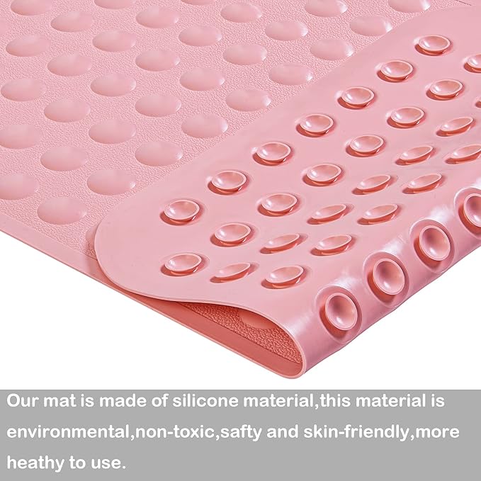Yanzifly Bathtub Mat Non Slip Bath Mat for Tub Silicone Soft Bath Tub Mat Non Slip Shower Mats, Suction Cups Bath Tub Anti Slip Matt for Family Use, Machine Washable - Pink