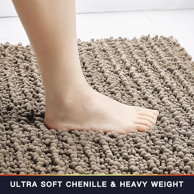 Walensee Bathroom Rug Non Slip Bath Mat (36x24 Inch Taupe) Water Absorbent Super Soft Shaggy Chenille Machine Washable Dry Extra Thick Perfect Absorbant Best Large Plush Carpet for Shower Floor