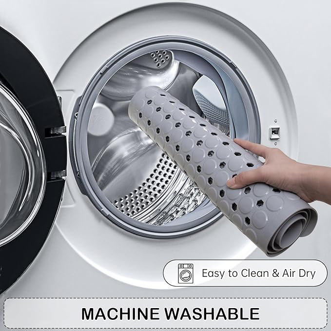 Linoows Non-Slip Bathtub and Shower Mats, Power Grip Bath Mat 35 x 16.3 Inch with Suction Cups and Drain Holes for Tub Bathroom Floor Safety, Machine Washable Soft Bathmat, Gray