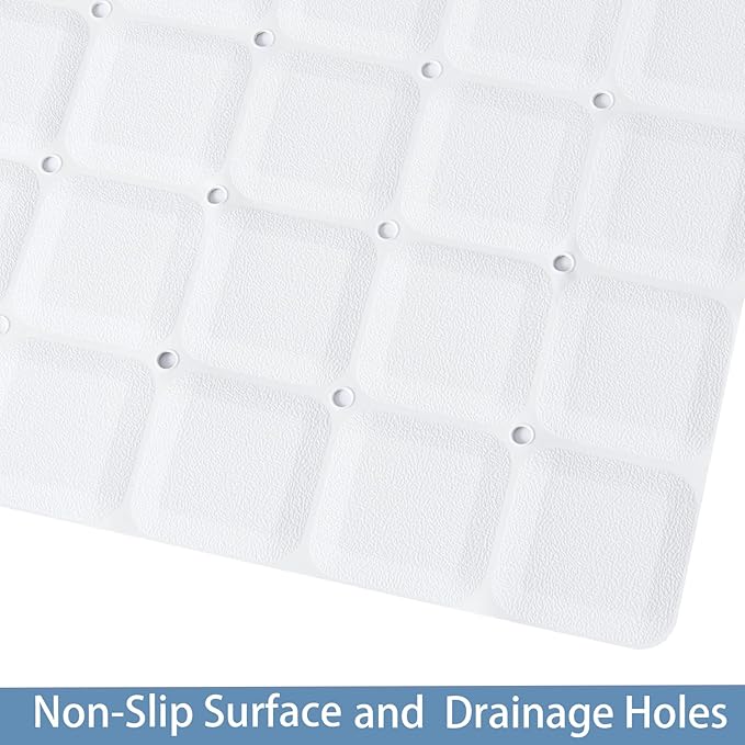 Foldable Silicone Bathtub Mat: Jumbo Size Heavy Duty Safety Bath Mat for Tub Without Suction Cups Non Slip Bath & Shower Mat for Textured, Reglazed, Refinished Tub (White, 35.8 x 17.7)