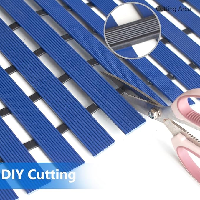 Bath Mat Non Slip Shower Mat Bathtub with Drain Holes and Heavy Duty Rubber No Suction Cups Sturdy Shower Stall Tub Mat for Bathroom, Shower Floor, Pool, SPA, (Blue, 17"x26")