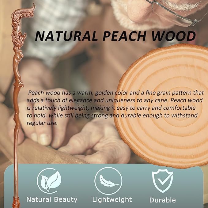 Wooden Walking Canes for Men and Women, Natural Rosewood Walking Sticks for Senior Support, Up to 500 Lbs Walking Stick, Heavy-Duty Walking Cane for Men, Suitable for Gift Giving