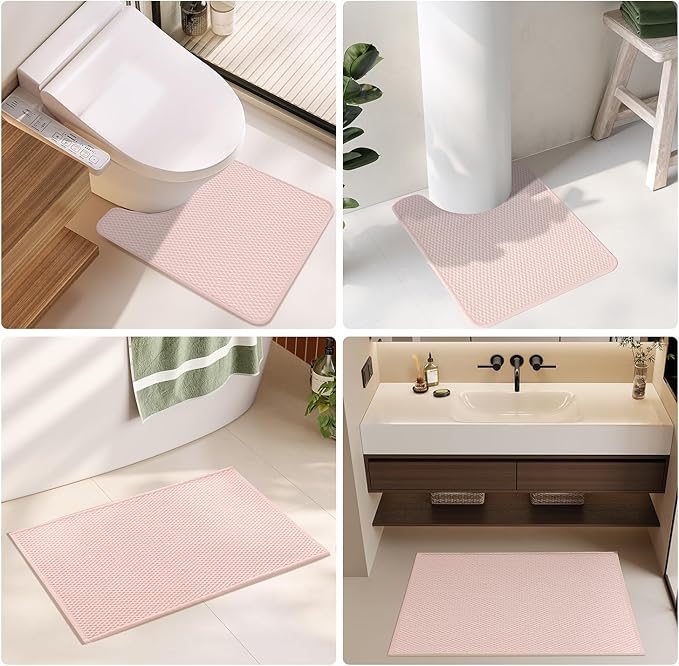 Bathroom Rugs Non Slip Washable, Super Absorbent Thin Bath Mat Quick Dry Low Pile Bathroom Rug, Pink 20"x48"
