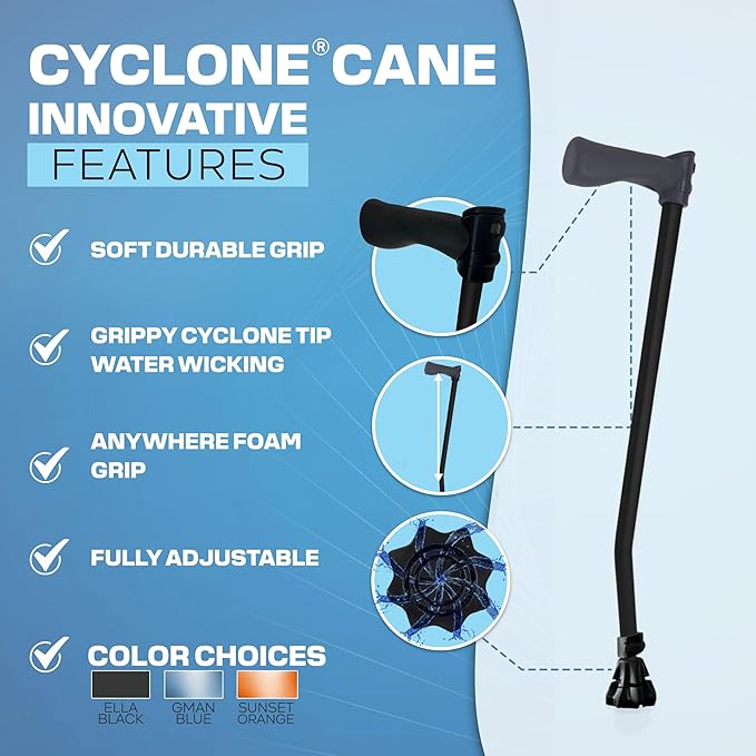 Dynamo Cyclone Cane Maximum Grip for Every Step. Designed for All-Day Comfort. Built to Keep You Steady and Safe. Stability You can Trust, Anywhere You go. (Black)