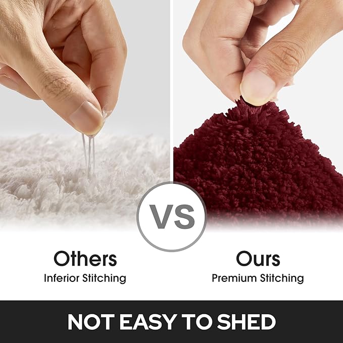 HOMEIDEAS Bathroom Rugs Sets 2 Piece, Super Soft and Absorbent Non Slip Microfiber Machine Washable Bath Mat Set (20" x 32" + 16" x 24", Burgundy Red)