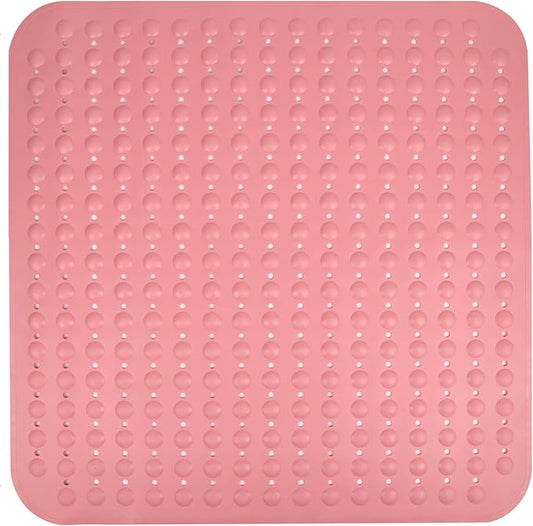 ENKOSI Extra Large Square Non Slip Shower Mat - 31 x 31-inch XL Bathroom Shower Mat - Square Shower Matts for Shower Stall Floors | Secure Suction Cups and Drain Holes (31x31 Pink)