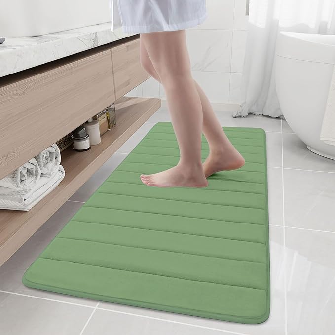 Buganda Memory Foam Bath Mat, 55" x 24", Ultra Soft and Non-Slip Bathroom Rugs, Water Absorbent and Machine Washable Bath Rug Runner for Bathroom, Shower, and Tub, Olive Green