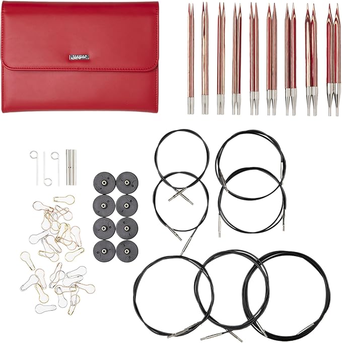 Knit Picks Options Wood Interchangeable Knitting Needle Set with Case and Stitch Markers (Peppermint Twist)