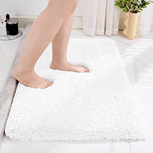 White Bathroom Rug 20x32 Non Slip Fluffy Bath Mat for Bathroom Floor Washable Plush Luxury Bath Rug for Tub Soft Shaggy Absorbent Shower Sink Mat