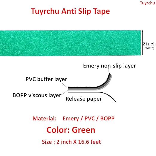 Anti Slip Tape 2 Inch Wide, Waterproof Grip Adhesive Heavy Duty High Traction Friction for Indoor/Outdoor Steps (16.6 Ft/Green).