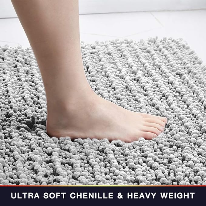 Walensee Bathroom Contour Rug Non Slip Toilet U Shaped Bath Mat (20x24, Light Grey) Water Absorbent Super Soft Shaggy Chenille Machine Washable Dry Extra Thick Perfect Absorbant Best Plush Carpet